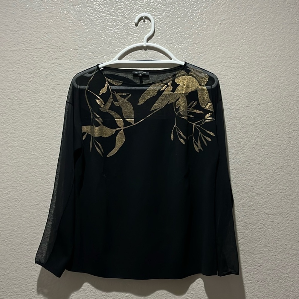 Lafayette 148 New York Black Gold Metallic Sweater Top Size M Whimsigoth Vintage